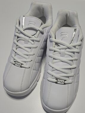 Fila Men's White Leather Low-Top Sneakers with Silver Accents